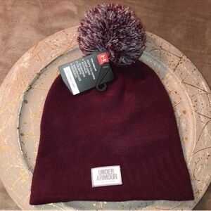 Under Armour Women’s Burgundy Gray Winter Knit Pom Pom Hat
